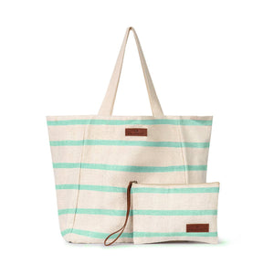 Aqua Green Stripe Beach Bag & Purse Set