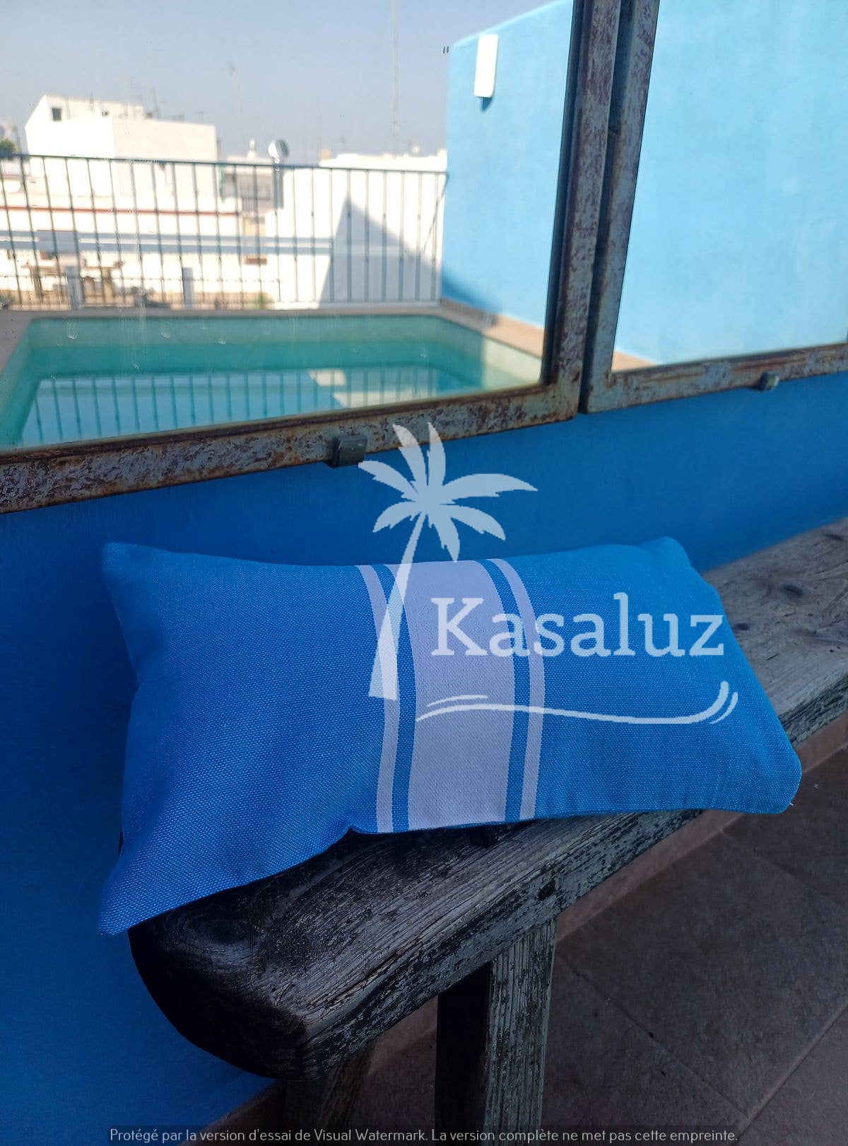 Inflatable beach cushion Auténtica Turquoise 100% cotton