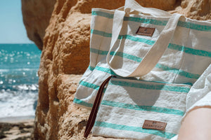 Aqua Green Stripe Beach Bag & Purse Set