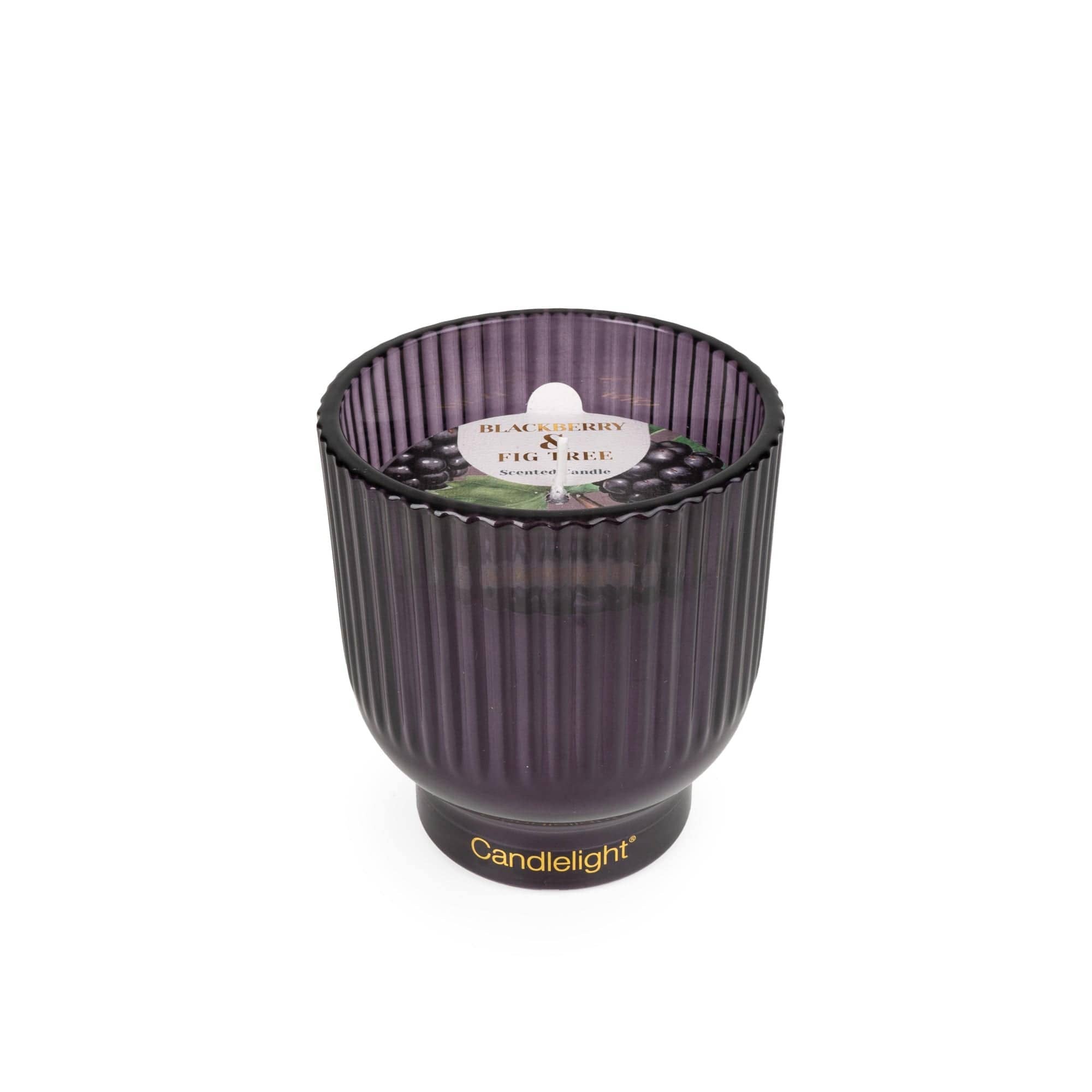 10cm Medium Ridged Footed Glass Candle - Blackberry & Fig Tree 6PK
