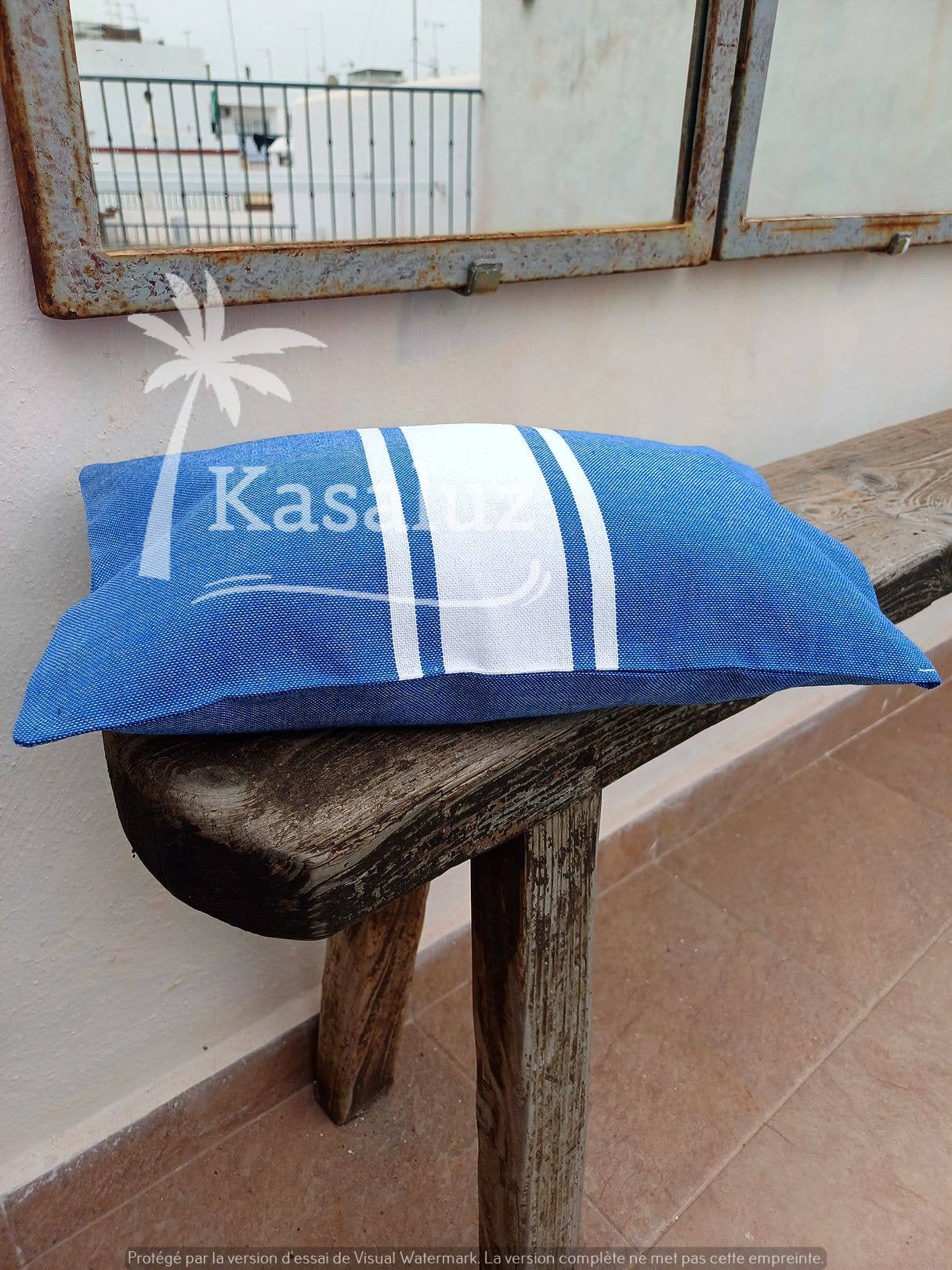 Inflatable beach cushion Auténtica Royal Blue 100% cotton