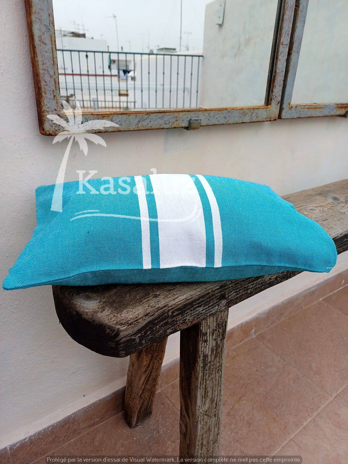 Inflatable beach cushion Auténtica Peacock Blue 100% cotton