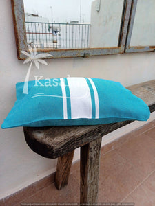 Inflatable beach cushion Auténtica Peacock Blue 100% cotton