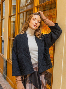 2442-2 velvet quilted jacket: Black
