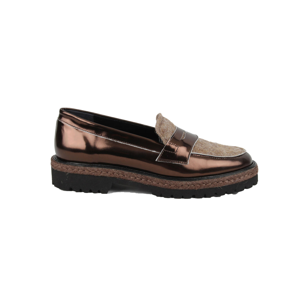 Metallic Bronze Leather Loafer - The Voewood